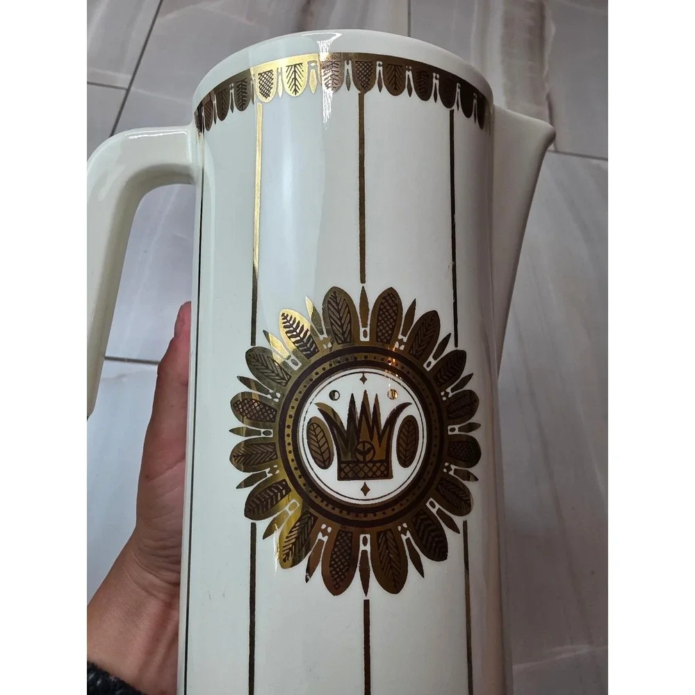 Georges Briard Vintage Mid Century Modern Gold Crown Ceramic Pitcher 9.25